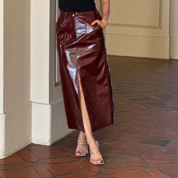Dresses & Skirts - Burgundy Faux Leather Skirt